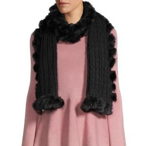Vince Camuto ​Faux Fur-Trim Cable-Knit Scarf black NEW